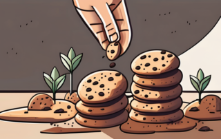 A variety of cookie seeds being planted in a cookie-shaped plot of soil