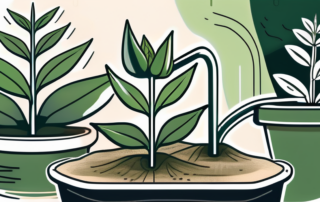 A healthy hemp plant in a lush garden setting