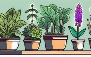 Several different types of led grow lights illuminating a variety of thriving plants in various stages of growth and bloom