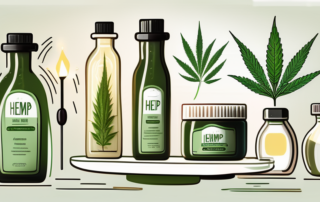 A variety of items such as a bottle of hemp oil