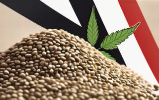 A few hemp seeds lying on a stylized german flag