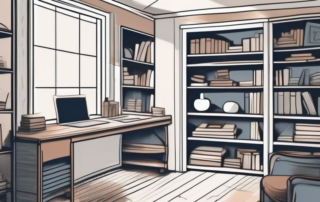 A hidden room behind a bookshelf in a cozy study
