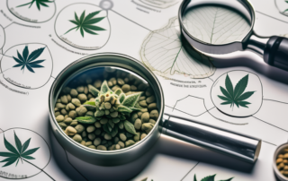 Various types of cannabis seeds placed on a simple guide map