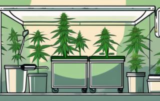 An open weed growbox showcasing various stages of cannabis growth