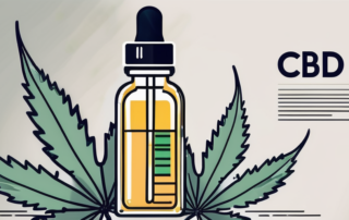 A cbd oil bottle next to a measuring tape