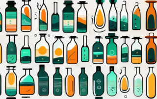 A hemp oil bottle with a background of various metabolic processes such as energy production