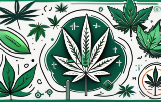 A cannabis leaf with various allergy symbols (like a sneezing cloud or teary eyes) surrounding it