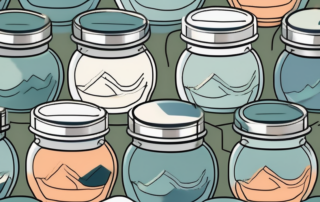 Several cbd cream jars arranged in a semi-circle