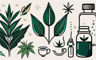 A few hemp leaves with a radiant glow to signify their effects