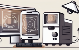 Several different electronic devices like a lamp