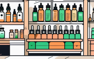 A local shop with a sign featuring a cbd oil dropper
