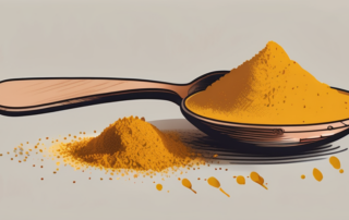 A curcuma root and a measuring spoon