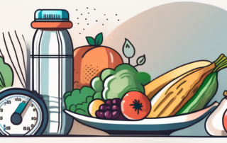 A balanced diet with various healthy foods like fruits