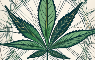 A cannabis leaf symbolically embedded in a complex network of roots