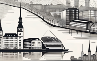 The cityscape of hamburg with notable landmarks like the elbphilharmonie and the speicherstadt
