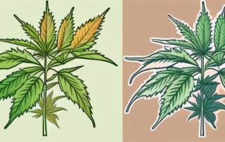 A healthy cannabis plant next to an over-fertilized