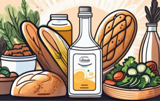 A bottle of linseed oil with radiant light emanating from it