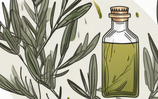 A bottle of olive oil surrounded by strands of hair