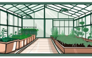 An indoor greenhouse with various stages of plant growth from seed to sprout