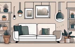 An indoor setting with various elements like a sofa