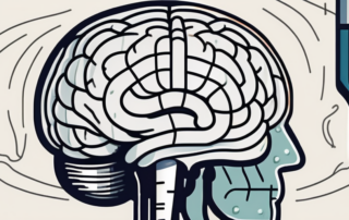 A migraine injection pen next to a brain