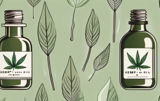 A dropper bottle of hemp oil with a few drops falling into a spoon