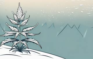 A hemp plant in a snowy