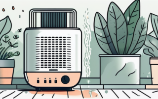 A dehumidifier in a room filled with plants