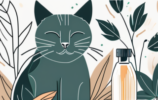 A cat peacefully sleeping next to a bottle of cbd oil