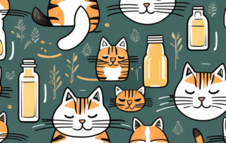 Several types of oil bottles with cat-themed labels