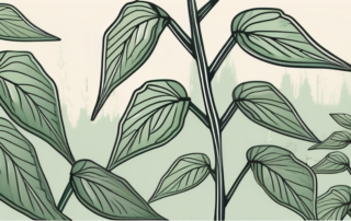 A hemp plant with marked areas indicating where and how to prune it properly