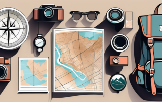 A starter set made up of various travel essentials like a map