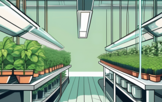 A detailed and sophisticated hydroponic system with various plants growing in it