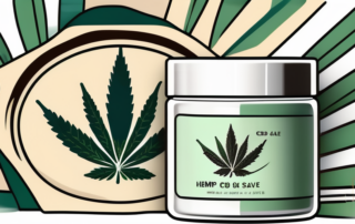 A cbd salve container with a hemp leaf design