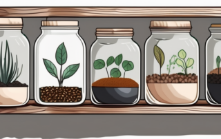 Various types of plant seeds stored in different labeled jars