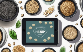 Various types of hemp seeds arranged on a digital tablet screen