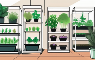 Several different types of grow boxes in a well-lit