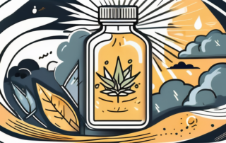 A bottle of hemp oil with a radiant glow