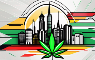 The german flag colors subtly incorporated into a cannabis leaf