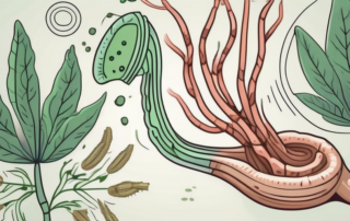 A stylized human digestive system