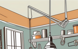 A lamp hanging from a ceiling