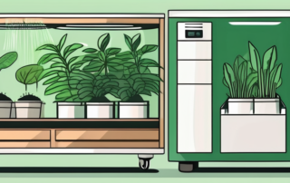 Several different types of dehumidifiers placed inside a lush