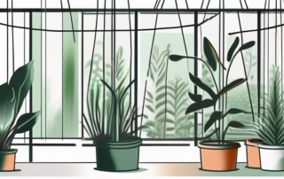 Various plants being trained upwards with the use of stakes