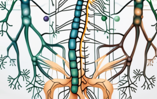 A cbd molecule interacting with a stylized representation of the human nervous system