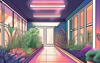 A vibrant indoor garden illuminated under the glow of sodium vapor lamps