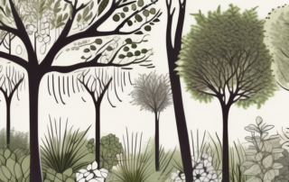 A lush garden with a variety of grow-grow nut trees in different stages of growth