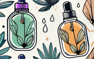 A cbd oil dropper bottle with a few drops falling out