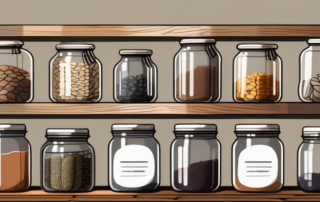 Various types of seeds stored in labeled glass jars