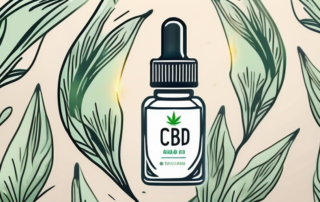 A cbd oil dropper with a few hemp leaves around it