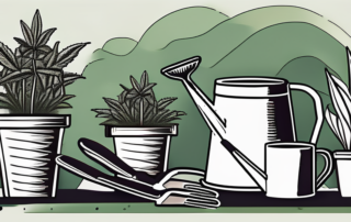 A few healthy hemp plants in a well-organized garden setting